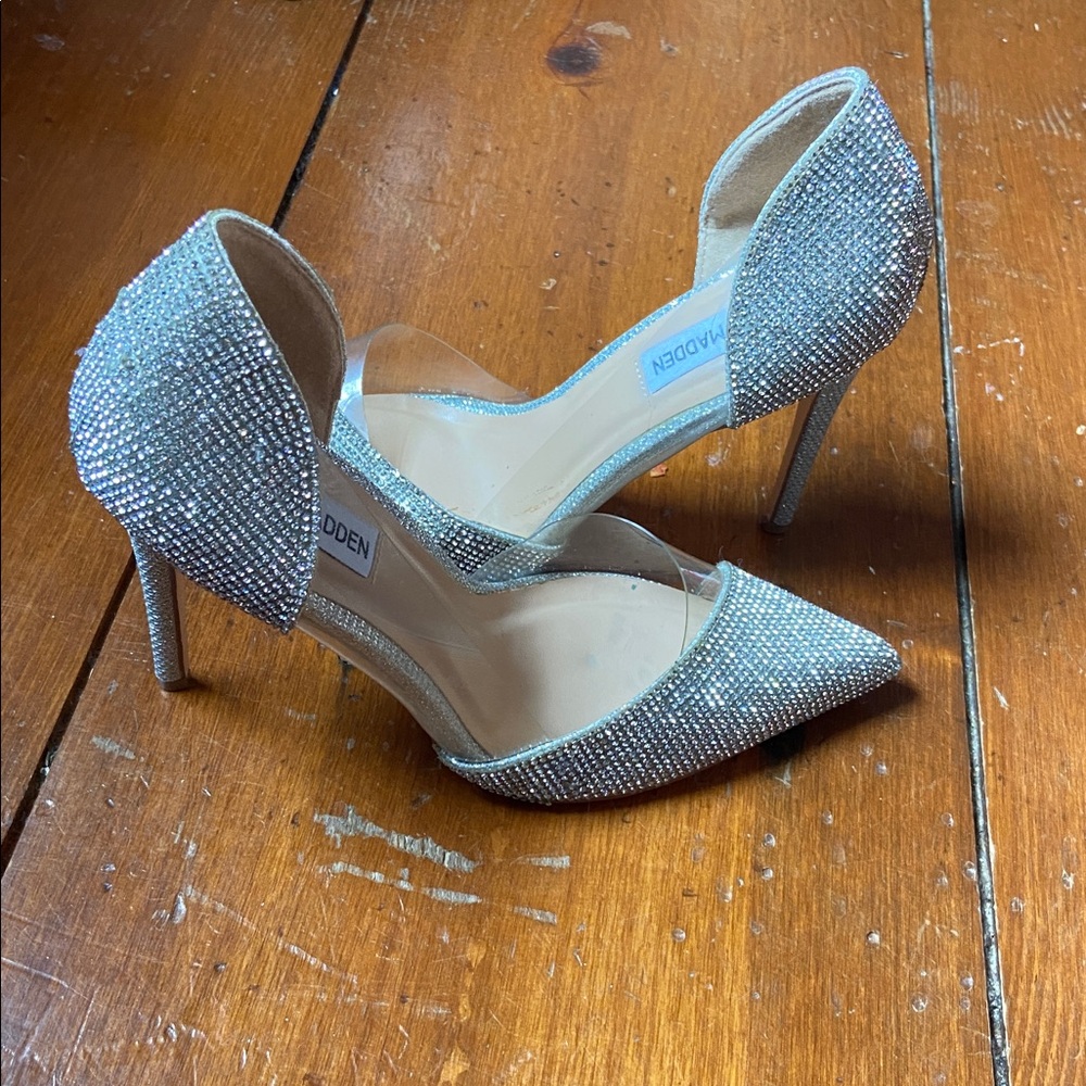 Steve Madden Silver Peekaboo Stiletto Heels - Picture 2 of 11